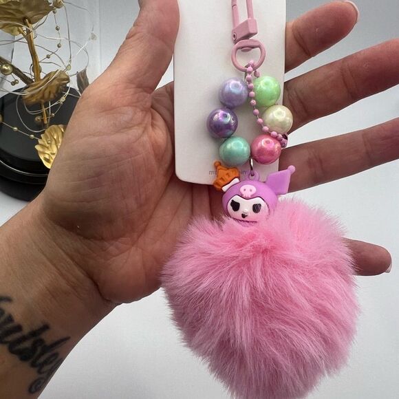 Pink Fluffy keychain or bag charm - Picture 2 of 3